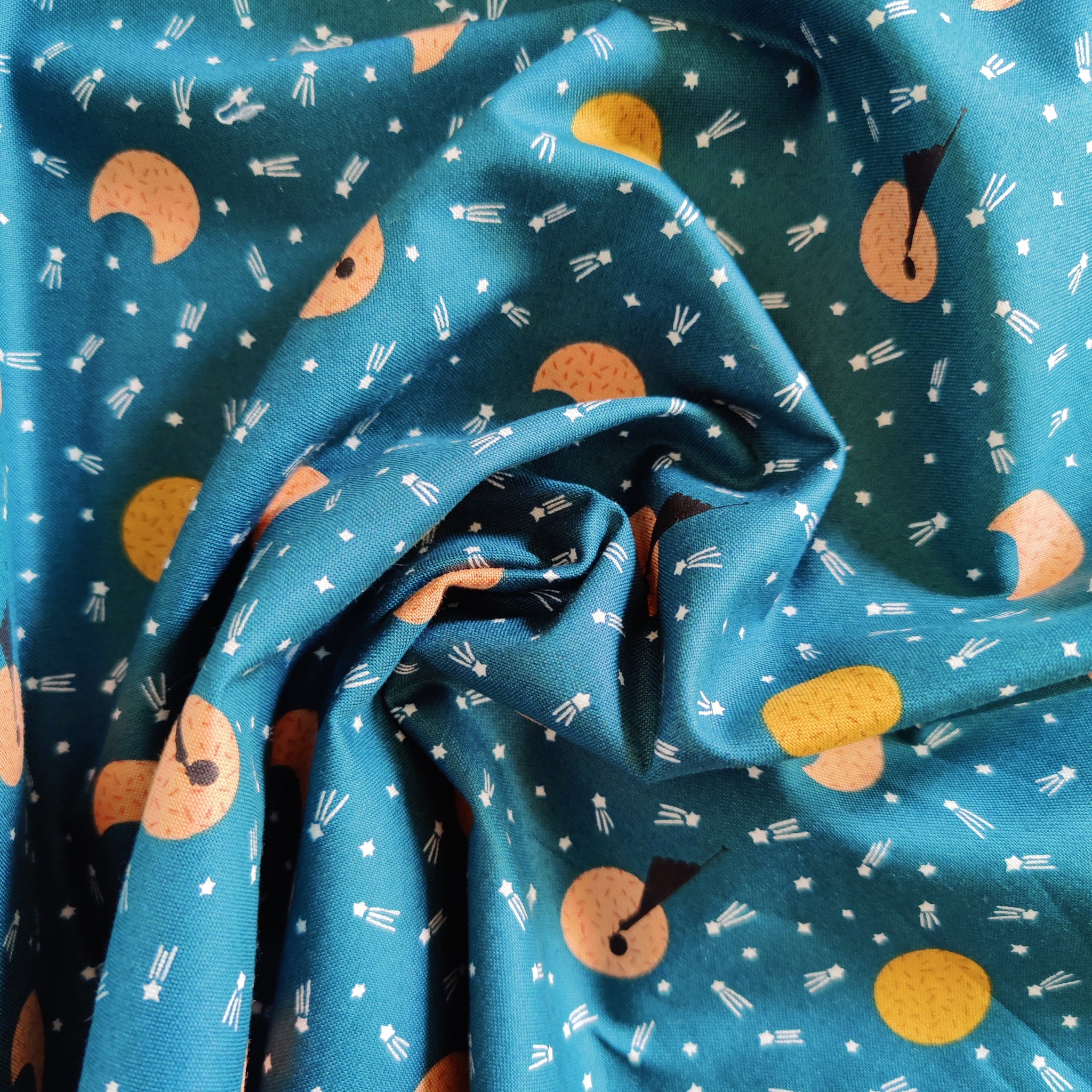 Night Time Stork Delivery Teal | Special Delivery by Lemonni | Cotton Fabric by the Half Yard