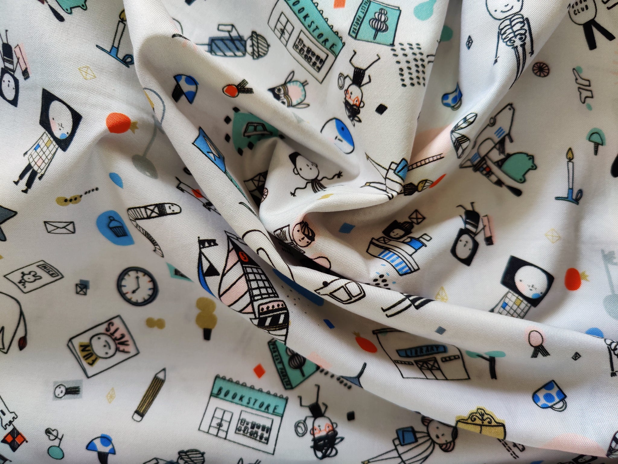 Book Club Beige by Carly Gledhill FIGO Fabric Cotton Fabric by the Half Yard