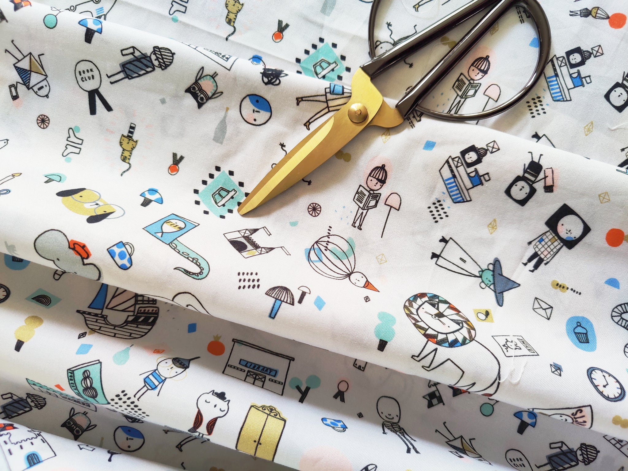 Book Club Beige by Carly Gledhill FIGO Fabric Cotton Fabric by the Half Yard
